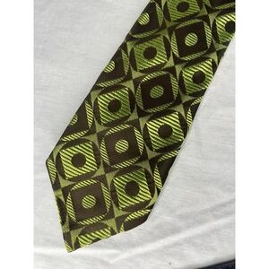 Vintage Rhodia Tie Green &. Brown Circle & Diamond Pattern Italian Made